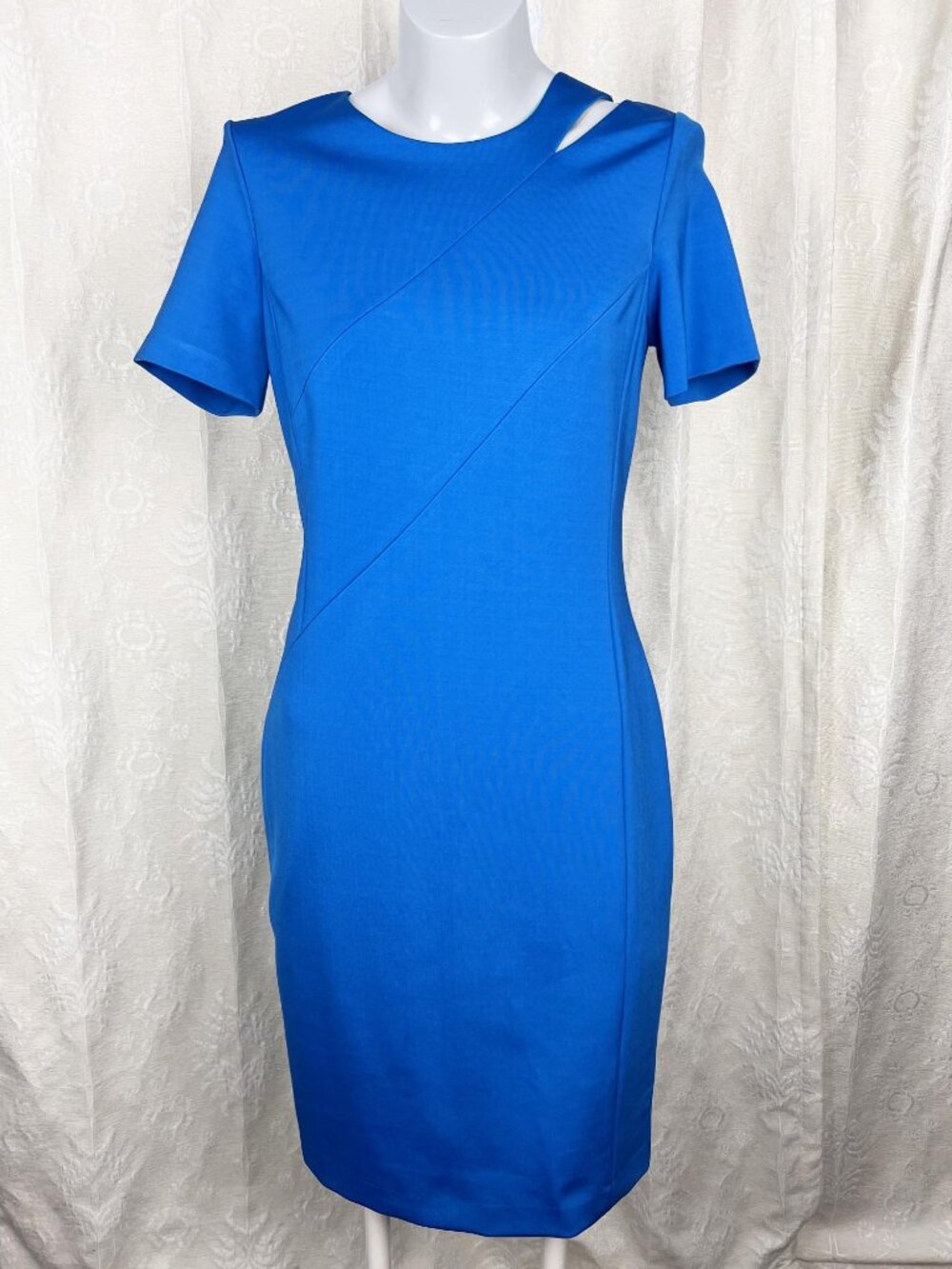 DKNY azure blue cutout stretch jersey shift dress 4 classic business wedding NEW
